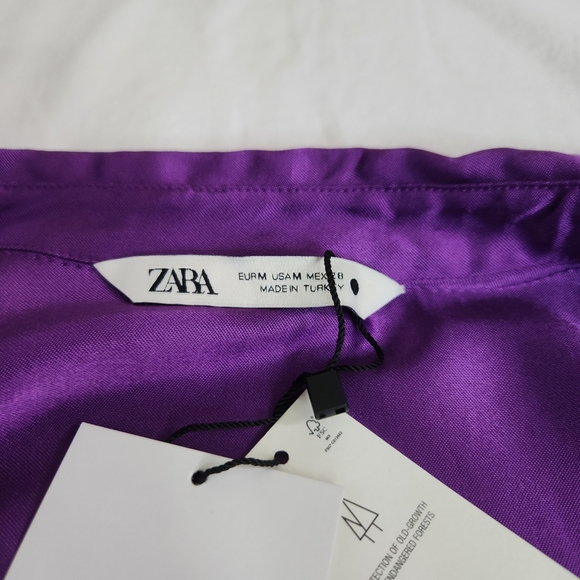 Zara nwt Satin effect wrap dress mini purple M - Picture 13 of 14
